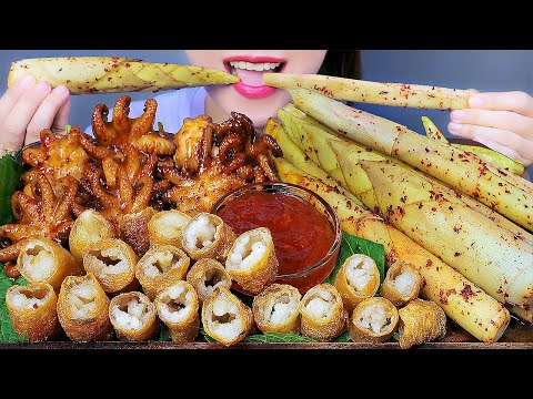 ASMR FRIED BEEF LARGE INTESTINE WITH PICKLED BAMBOO SHOOTS AND SPICY OCTOPUS | LINH-ASMR