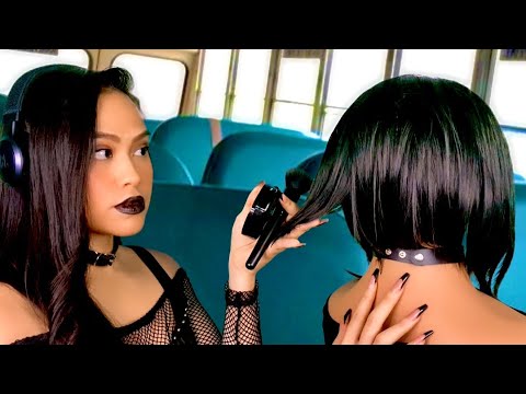 ASMR Goth Girl Befriends U (Hair Play, Makeup, Back + Scalp Scratching) on School Bus | gum chewing
