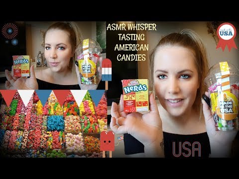 ASMR Relaxing Ear to Ear Whisper 🍭Trying and Tasting American Candies/Sweeties 🍬