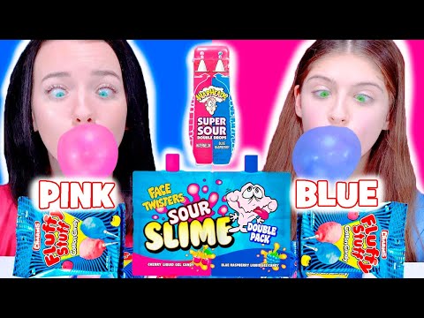 ASMR Blue Candy VS Pink Candy Race, Lollipops, Gummy, Cotton Candy MUKBANG 먹방