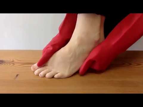 ASMR Self Foot Massage with Long Red Rubber Gloves (left foot)