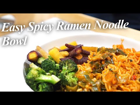 Spicy Ramen Noodles Bowl & Sautéed Veggies Recipe | Vegan