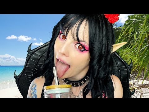 ASMR Succubus Takes You To The Beach | Ear to Ear Layered Sounds: Fizzy Drink, Lotion, Towel & MORE!