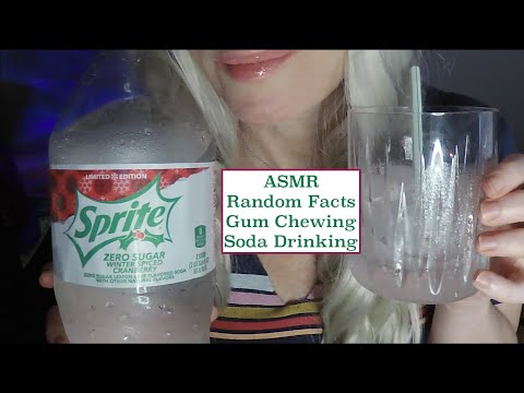 ASMR Gum Chewing, Drinking Soda | Random Facts | Trying Sprite Winter Spiced Cranberry, Whispered