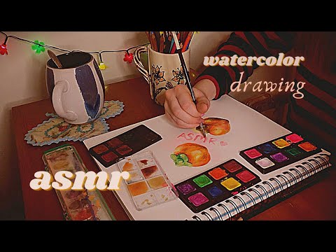 ASMR 🎨Watercolor Painting and Drawing with Rambling Whispers 🖌 (sketching persimmons!)