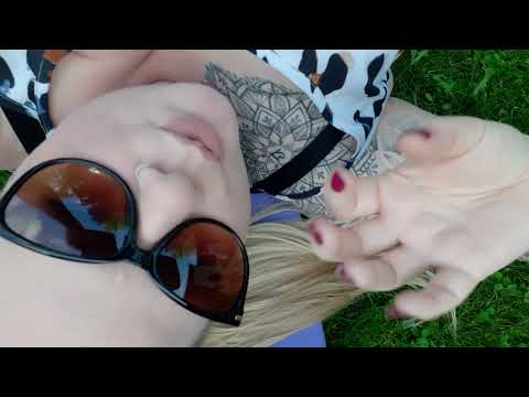 ASMR Laying on the grass, tapping on my phone and sunglasses| mouth sounds and hand movements