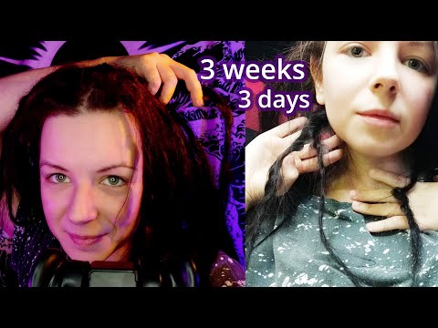 ASMR Dreadlock journey 3 weeks 3 days 3 washes - starter loops! (whispering + hair play with dreads)