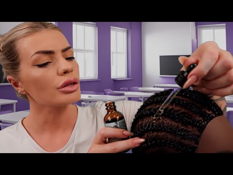 ASMR oiling between your braids and scratching your itchy scalp 💜 (hair play roleplay)