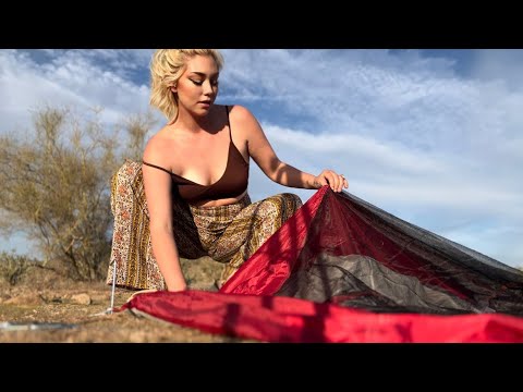 Lonely Girl Solo Camping In The Dessert, Yoga, Cooking ASMR Nature Sounds