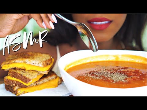 ASMR GRILLED CHEESE SANDWITCH & TOMATO SOUP MUKBANG *Soup Slurping* (Eating Sounds) | Vegan ASMR