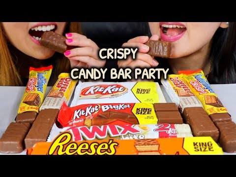 ASMR CHOCOLATE CANDY BAR PARTY (KITKAT, REESE'S) 초콜릿 리얼사운드 먹방 チョコレートcoklat चॉकलेट | Kim&Liz ASMR