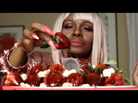 Frozen Chocolate Marshmallow Strawberries ASMR Eating Sounds