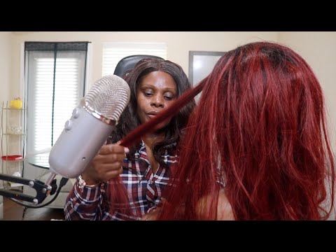 Playing In Clients Straight Hair ASMR Chewing Gum