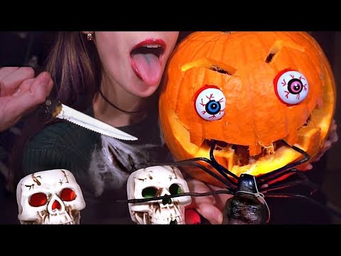 ASMR Pumpkin Carving 🎃🦇 Soft Spoken SpOoKy Halloween 2018 😝