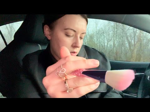ASMR Doing Your Makeup in the Car on a Rainy Day (rummaging & realistic sounds)
