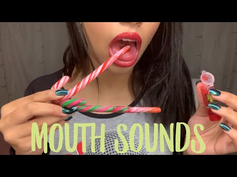 ASMR:|| EATING CANDY CANES WITH SOUR DIP🎄|| (mouth sounds)