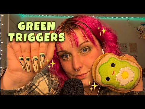 ASMR Green and Gold Colored Triggers for St. Patty’s Day! Beeswax, Nail Tapping, Mouth Sounds ☘️🌈✨