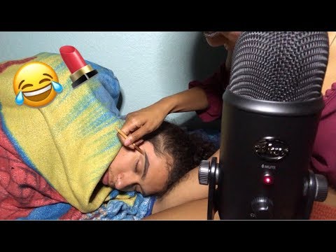 ASMR | Doing My Boyfriends Makeup While He’s Sleeping | PRANK | ( HE WAS SO CONFUSED 😂)