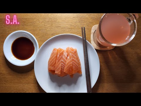 Asmr || RAW Salmon Sashimi & Kiwi Strawberry Drink Eating Sounds (NOTALKING)