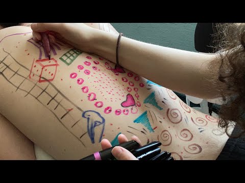 ASMR drawing on my friend’s back (inaudible whispering) (real person ASMR) (back tracing)