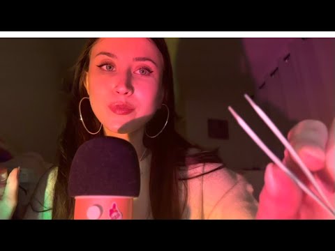ASMR plucking your eyebrows layered mouth sounds