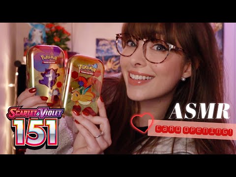 ASMR 💜 Pokemon 151 Mini Tins!!! Whispered TCG Card Opening with Crinkles & Taps for Good Luck