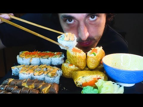 SPICY SUSHI FEAST + Dessert Sushi Rolls! ASMR ( Real Sounds ) 자막 字幕  उपशीर्षक | Nomnomsammieboy
