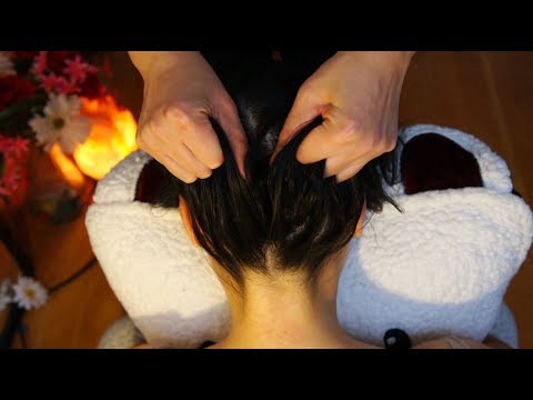 ASMR Invigorating Scalp Scratching Massage UP THE NAPE OF THE NECK w. Hair Pulling Technique!