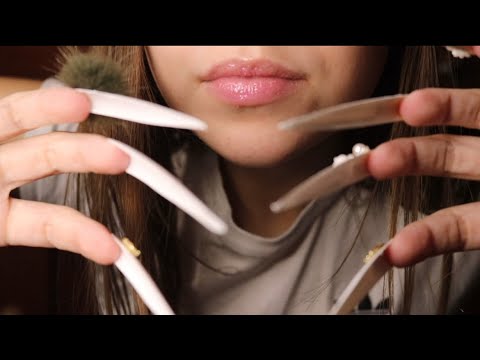 ASMR lens tapping on and around camera with LONG nails ft. Fluffy pom