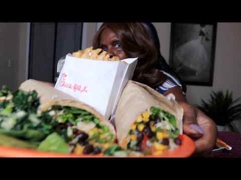 🌯 Waffle Fries With Salad Wrap ASMR Eating Sounds