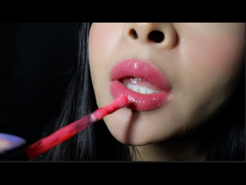super close up lip gloss application asmr + mouth sounds + kisses
