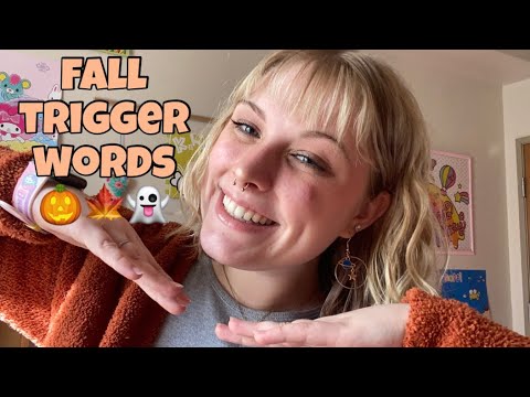 ASMR spooky fall trigger words with mouth sounds + hand movements for tingles and relaxation👻🍁🎃