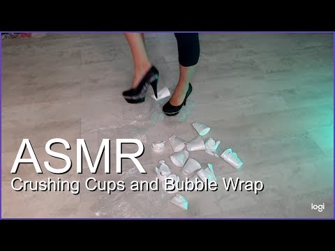 ASMR Crushing bubble wrap and cups with heels