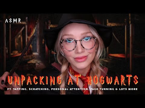 ASMR UNPACKING AT HOGWARTS (Harry Potter Roleplay) | tapping glasses, scratching wood + lots more!