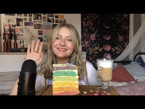 ASMR| eating a rainbow cake| whispering