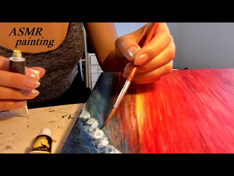 ASMR A Relaxing Painting Session w. Tingly Whispers. *VIBRANT, HAZY, RED SUNSET* 👩🏻‍🎨🌅