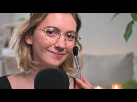ASMR - Up close whispers and personal attention [face brushing, hand movements]