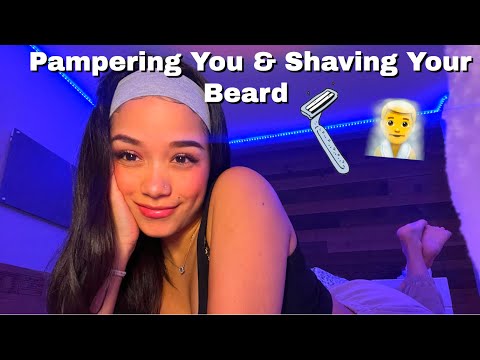 Girlfriend pampering you & shaving your beard  + Rain sounds