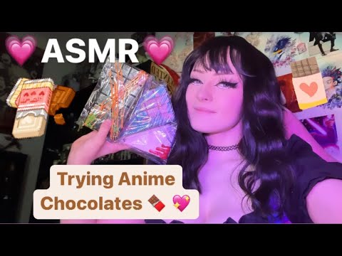 ASMR// Trying Anime Chocolates (eating sounds, crunching sounds, &whispering)☺️🍫✨