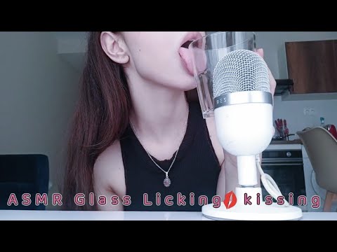 ASMR Glass Licking/kissing 💋 (mic test)