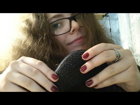 ASMR - brushing out my long curly hair + whispering, hair brush sounds (part 2)