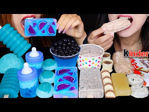 ASMR BLUEBERRY POPPING BOBA, BABY BOTTLE PUDDING, SOUR ICE DROPS, BEAN JELLY, KINDER BUENO, DONUT 먹방