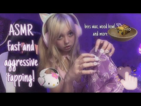 ASMR fast and aggressive tapping!🤍 (bees wax, wood bowl, and more)