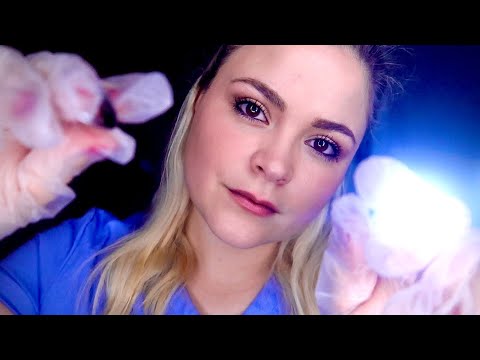 ASMR Up Close Face Exam with Latex Gloves, Soft Whispers, Face Touching