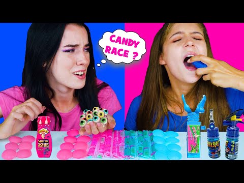 ASMR CANDY RACE PINK AND BLUE with SOUR AND SWEET | EATING SOUNDS LILIBU