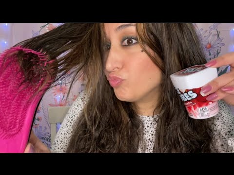 WET ‘N WILD ASMR Intense GUM Chewing and Snapping while BRUSHING my HAIR DRY and WET!