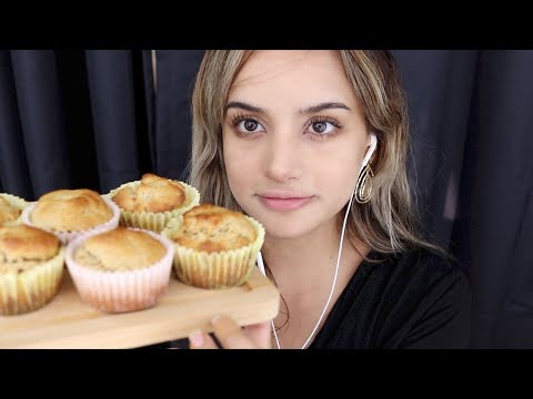 ASMR Whispered Mouth Sounds | Close Up Eating Banana Nut Muffins