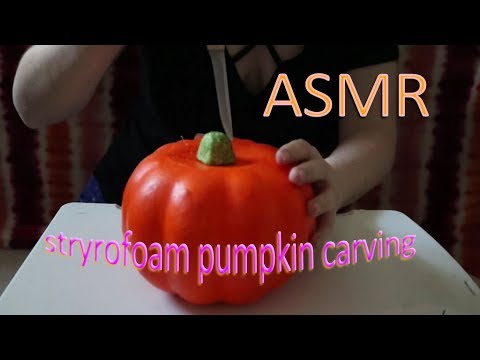 ASMR - Carving a Styrofoam Pumpkin (Slight Squeaking, Tapping, Brushing, Poking)