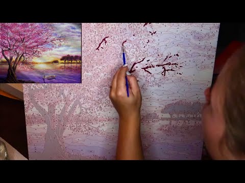 ASMR Painting A Cherry Blossoms By The Lake Canvas 🌸 (Part 1)