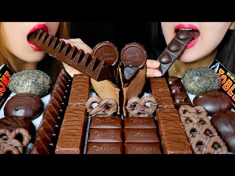 ASMR DARK CHOCOLATE BARS, CHEESECAKE, WAFER, MARSHMALLOW, MOCHI, 초콜릿 먹방 | Kim&Liz ASMR